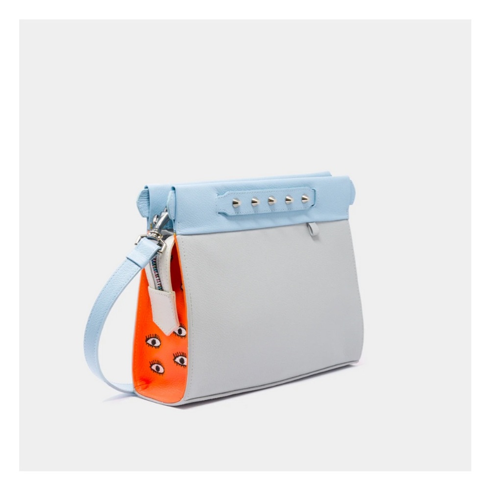 Min & Mon Light Blue and Orange Crossbody Bag
